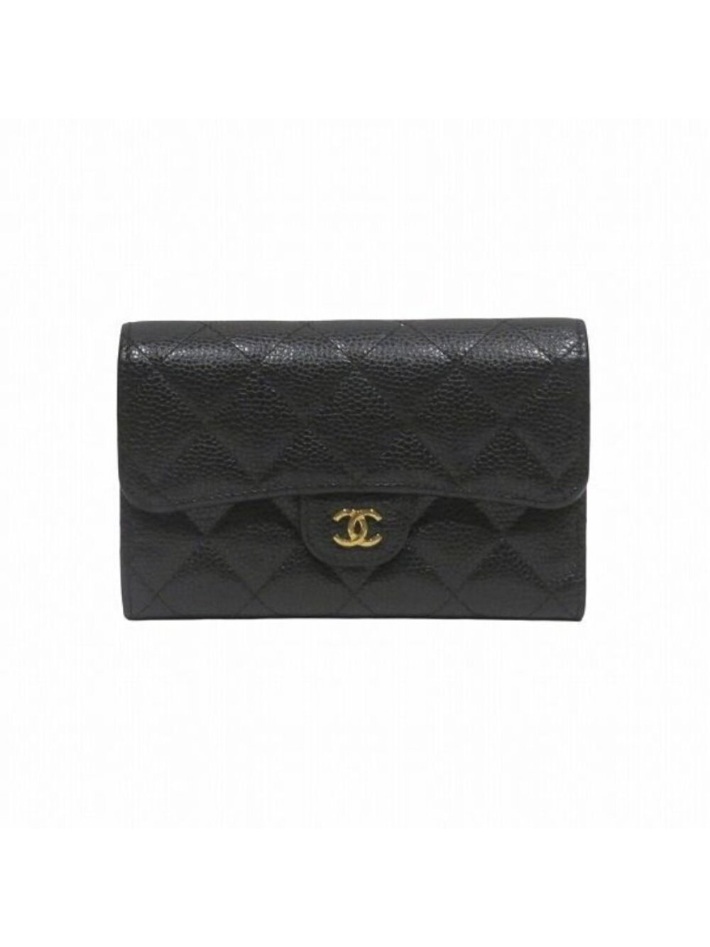 Chanel Quilted Flap Wallet Caviar Leather Trifold